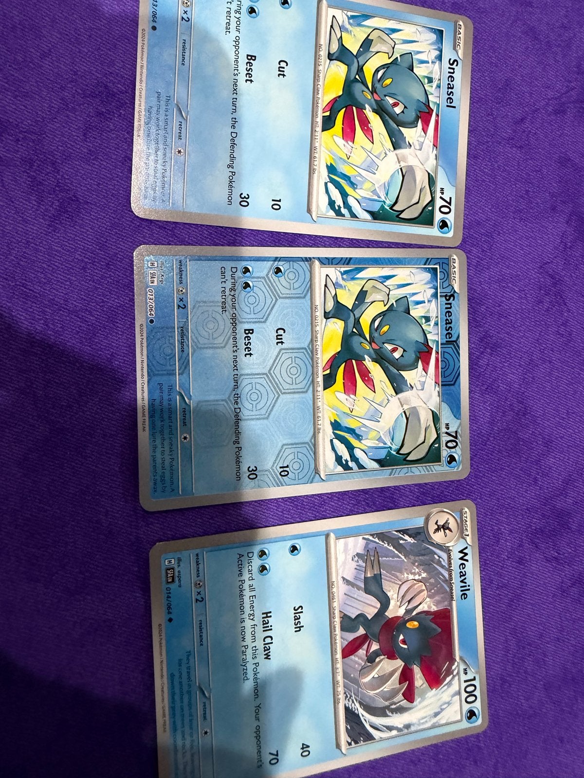 Pokémon Kaarten: 2 Sneasel, 1 Weavile (Engels), Ophalen of Verzenden, Gebruikt, Meerdere kaarten