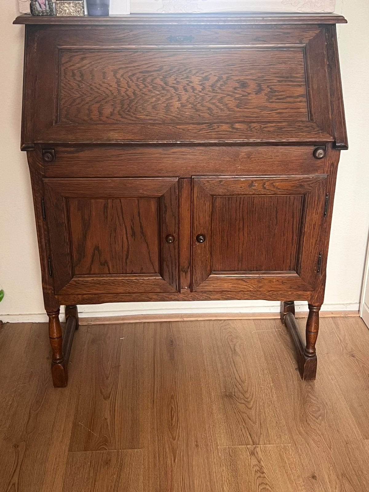 Vintage houten kaptafel/bureau, Ophalen, Gebruikt