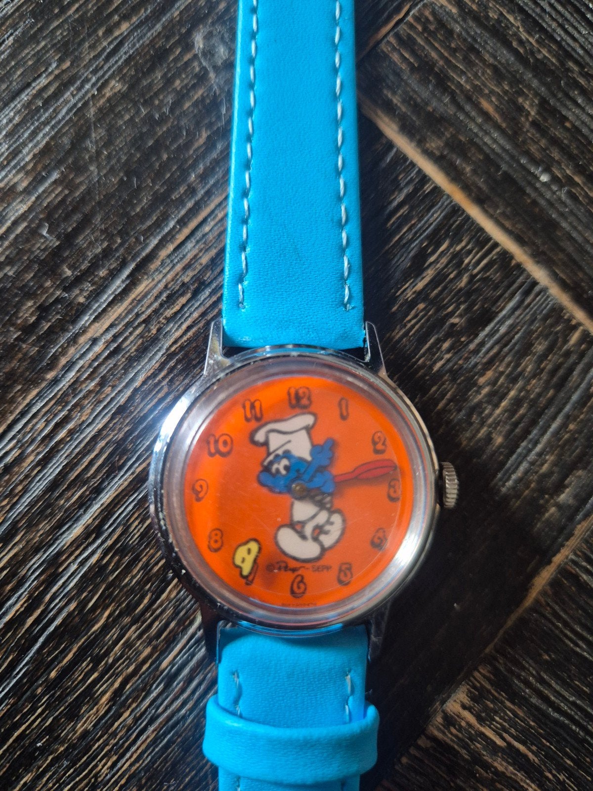Vintage Timex Smurfen horloge Koksmurf 1978 – Peyo – werkend, Ophalen of Verzenden, Oranje, Jongen of Meisje