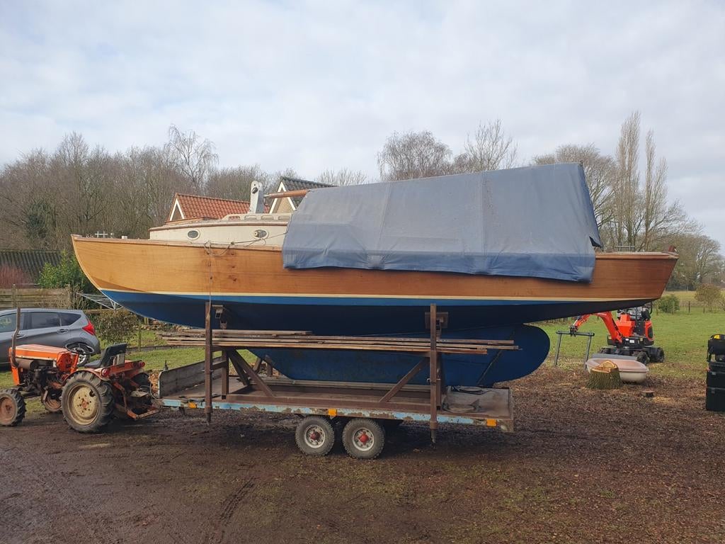 Mahoniehouten Kajuitzeiljacht - 7,5m met massiefhouten mast, Watersport en Boten, Ophalen, Gebruikt, Overige brandstoffen, Tourjacht of Cruiser