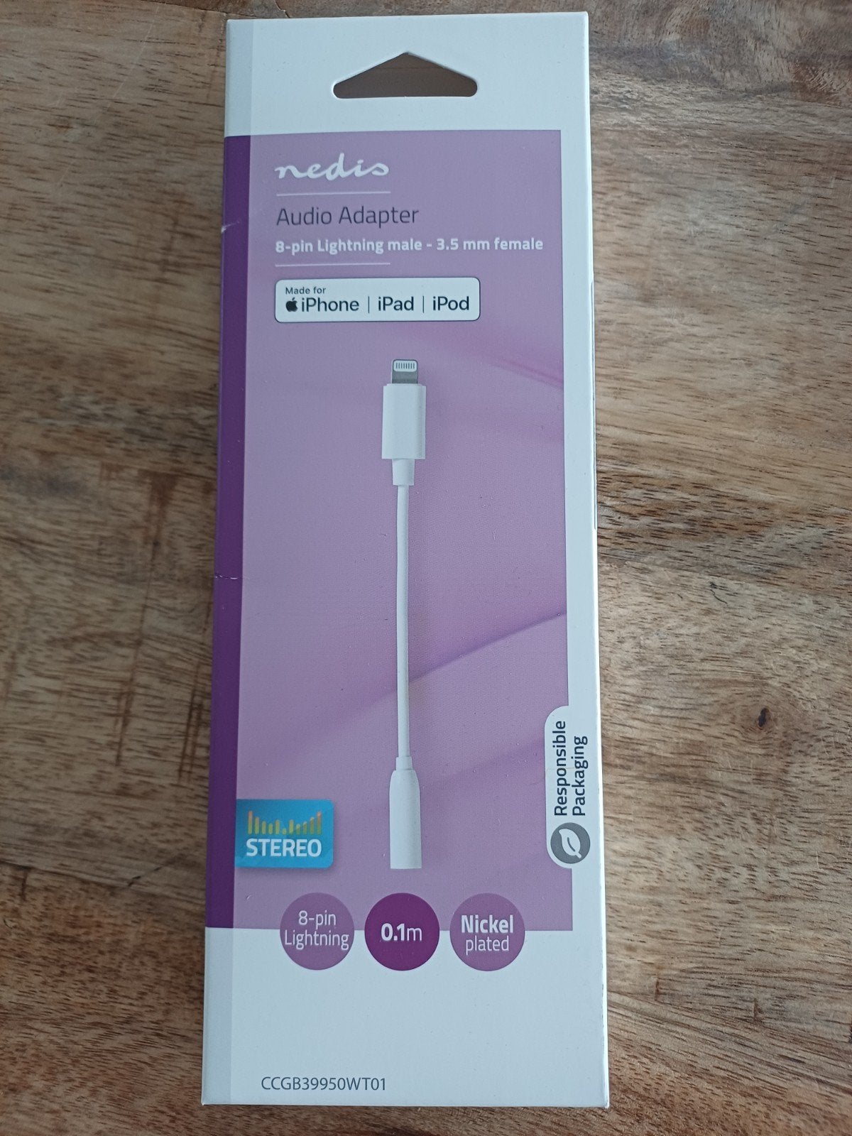 Nedis Audio Adapter: 8-pin Lightning naar 3.5mm Jack, Ophalen of Verzenden, Nieuw, Minder dan 2 meter, Overige kabels