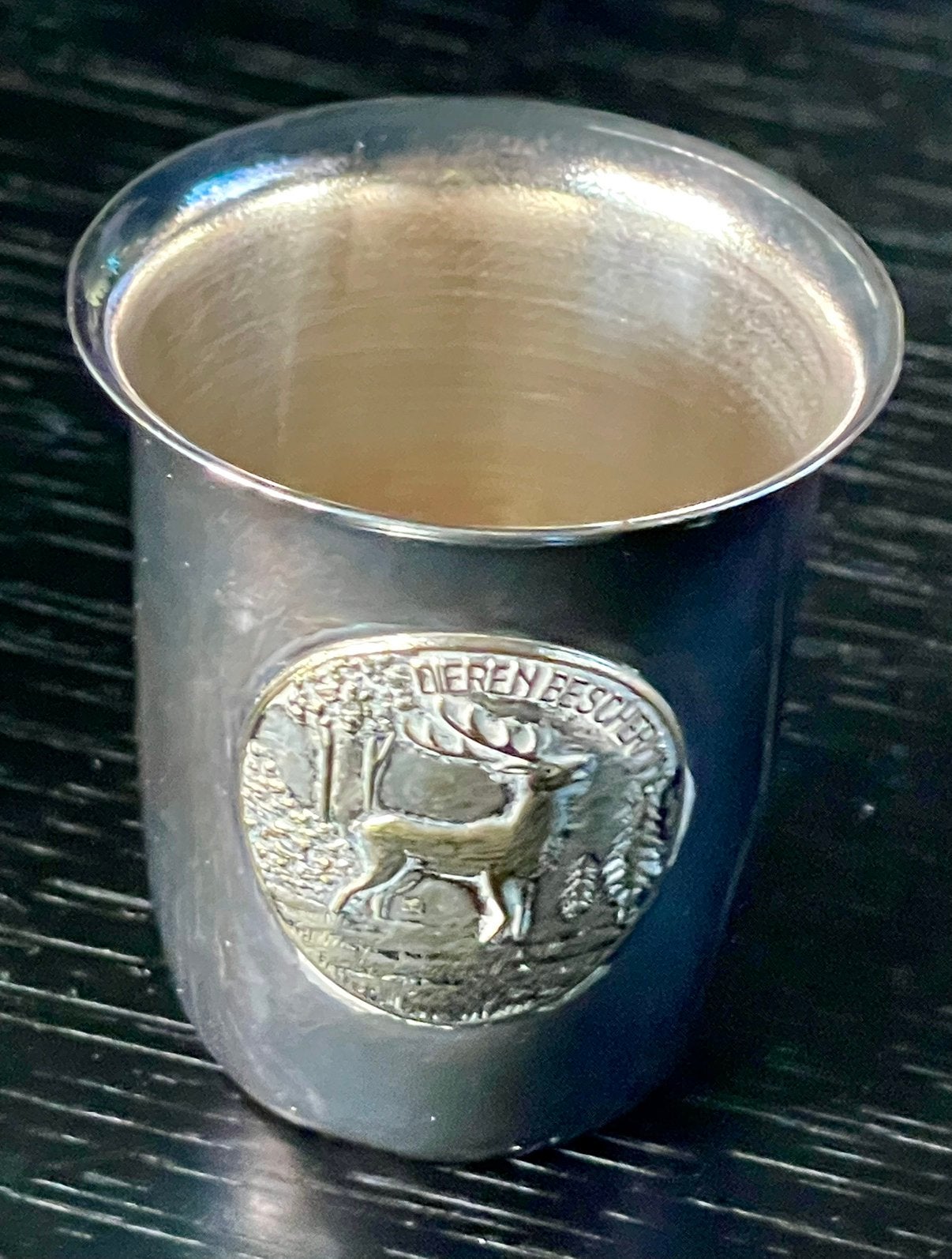 Oud verzilverd bekertje dierenbescherming, hert edelhert, Antiek en Kunst, Ophalen of Verzenden, Zilver