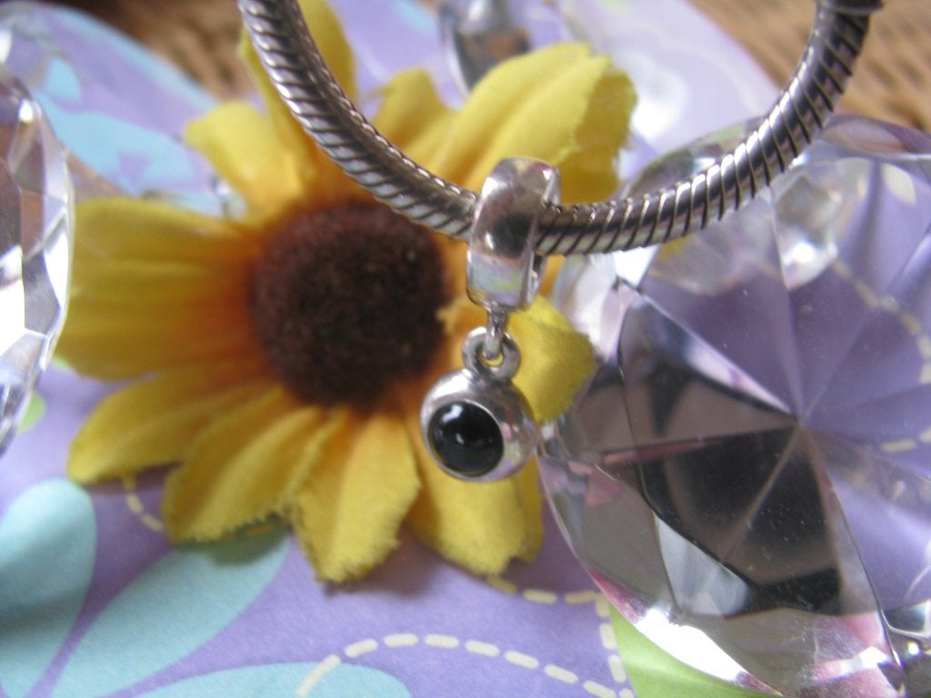 Pandora bedel 790537O = DANGLE druppel + ONIX # ONYX, Pandora, Ophalen of Verzenden, Zo goed als nieuw, 1 bedel