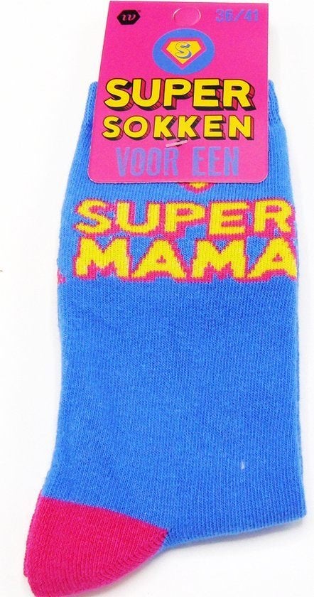 Super Sokken Voor een - Super Mama - Maat 36 / 41, Sokken en Kniesokken, Blauw, Nieuw, Ophalen of Verzenden