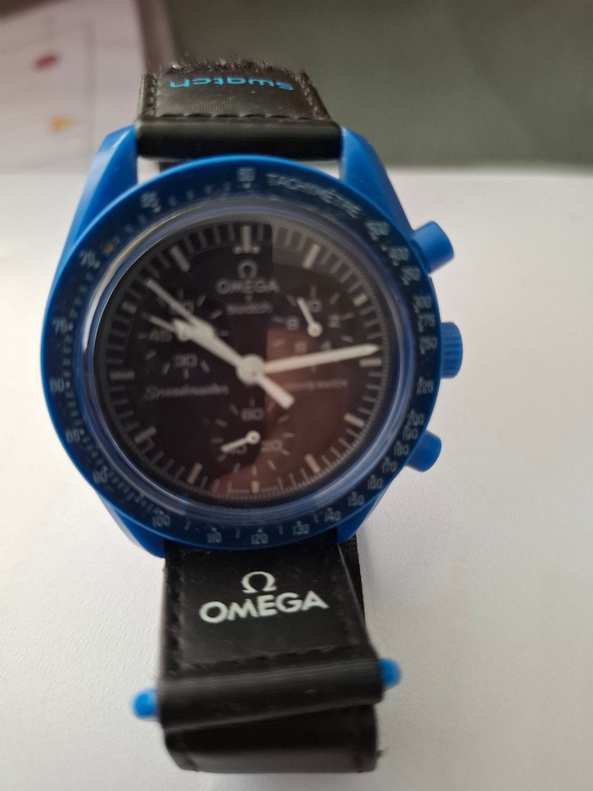 Omega x Swatch Speedmaster Mission to Neptune, Sieraden, Tassen en Uiterlijk, Ophalen, Zo goed als nieuw, Kunststof, Omega