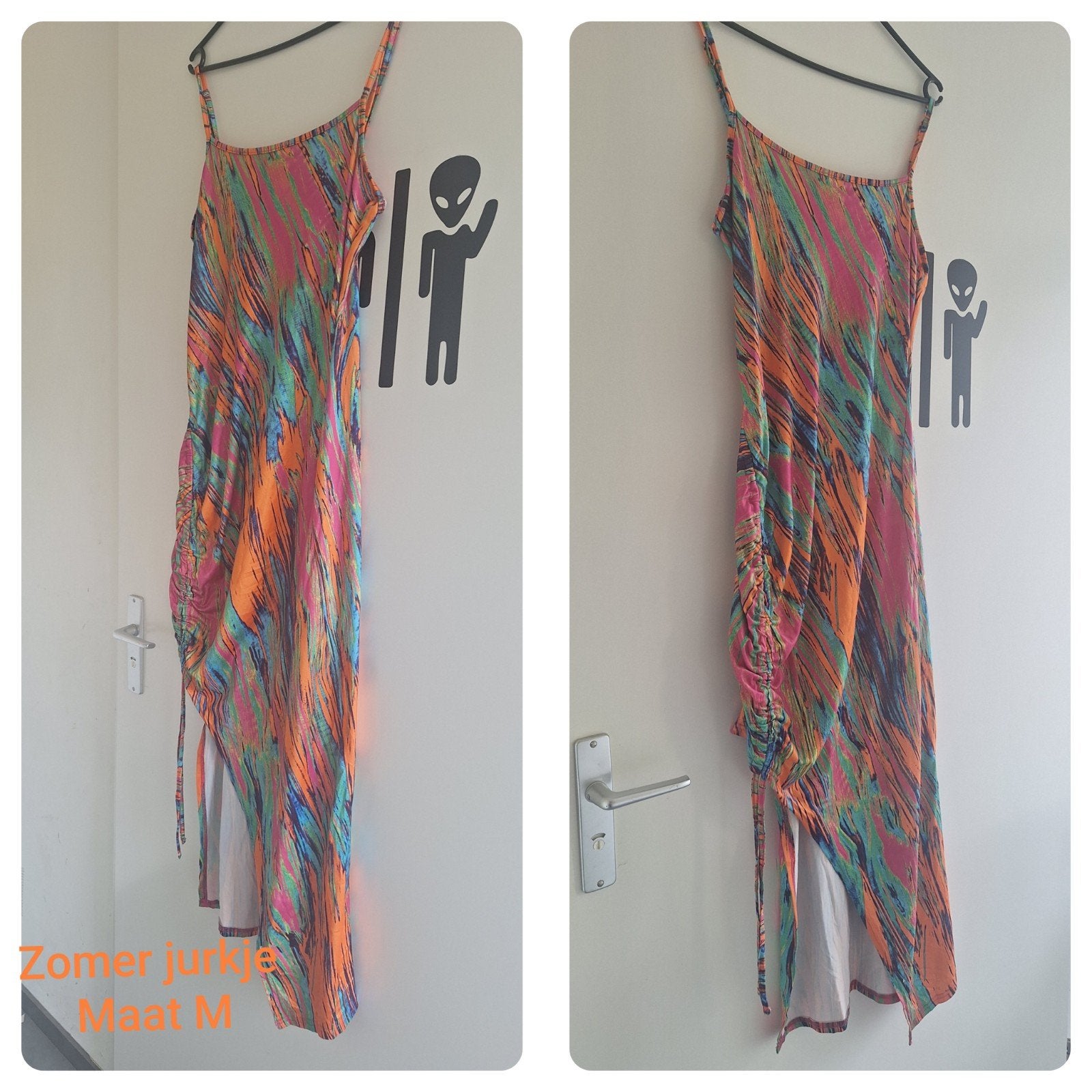 Zomerjurkken met kleurrijke print - Maat M, Kleding | Dames, Jurken, Meerkleurig, Gedragen, Onder de knie, Ophalen