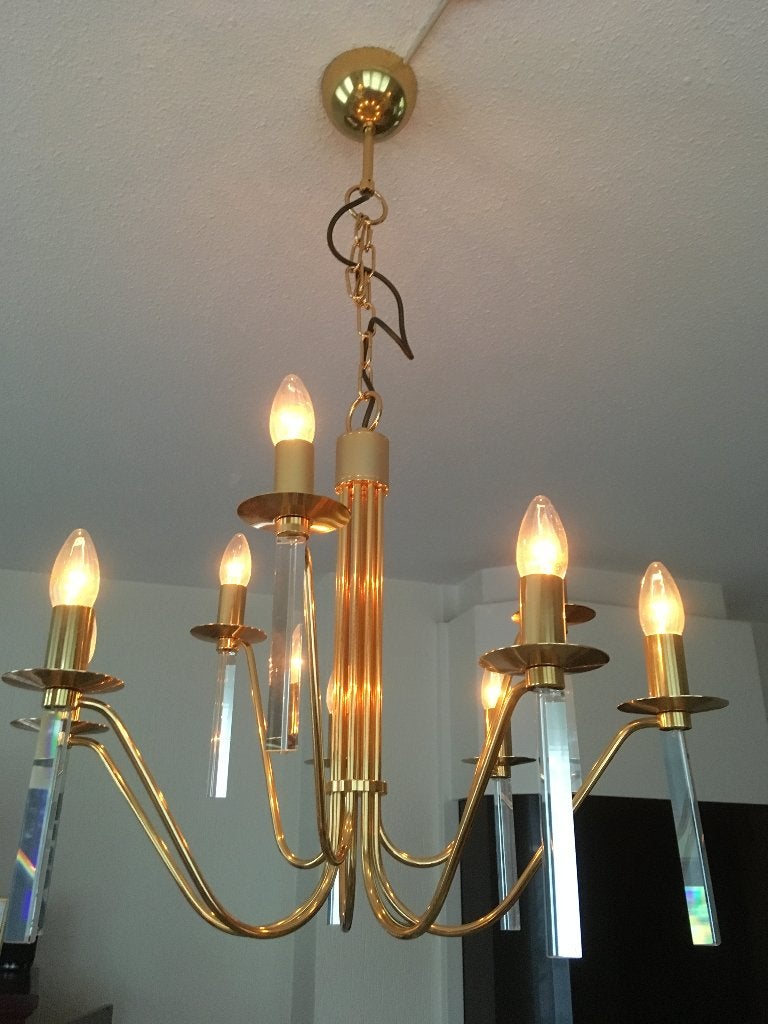 lamp bladgoud  met 9 kristallen pegels, Ophalen, Gebruikt