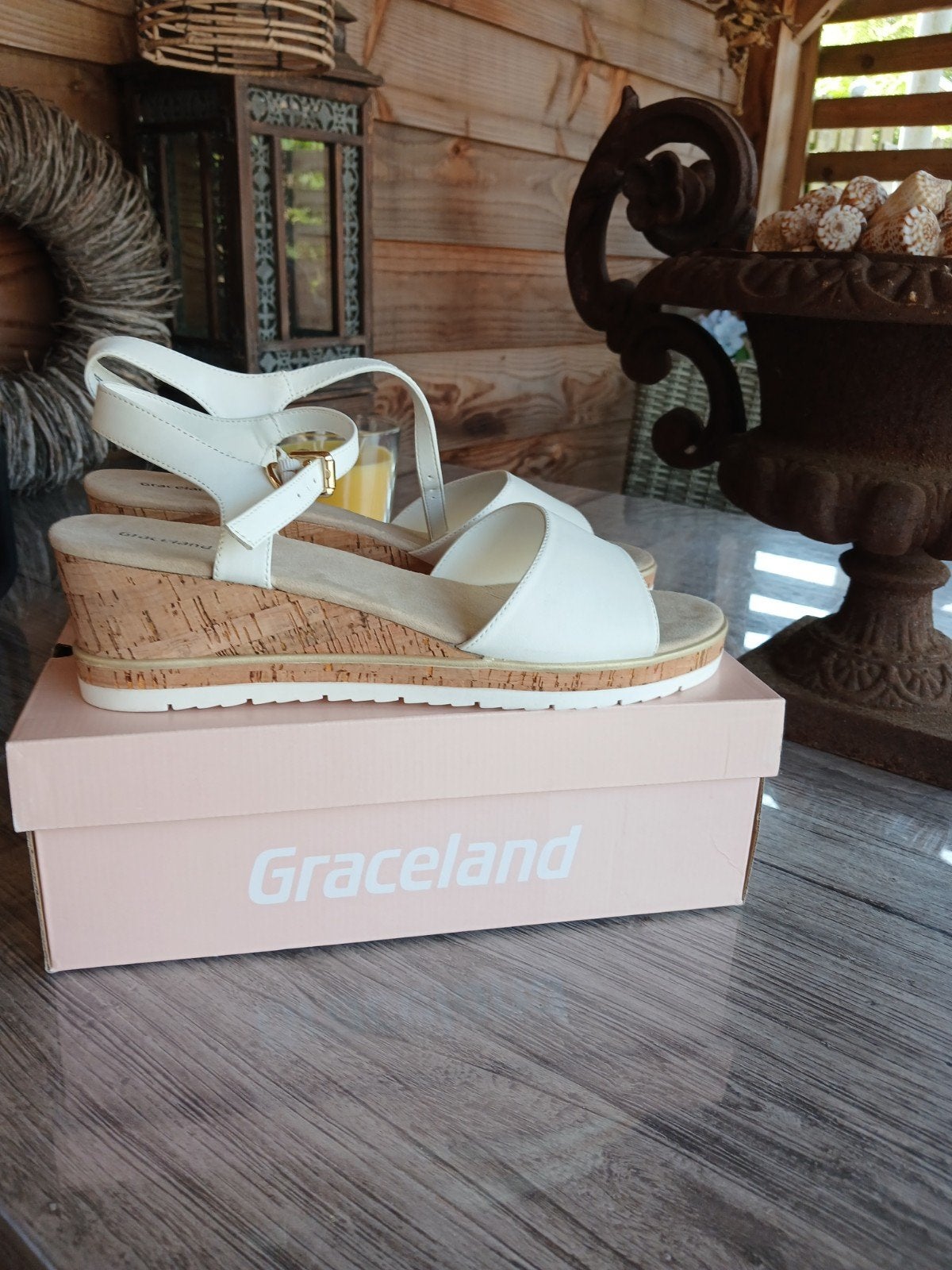 Graceland witte sandalen met sleehak - Maat 44, Wit, Nieuw, Ophalen of Verzenden, Graceland
