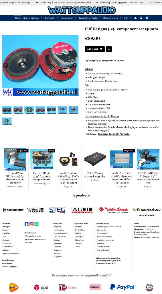 Clif Designs 5.25'' / 13 cm Auto Speakers / USA Made, Gebruikt, ., Ophalen of Verzenden, .