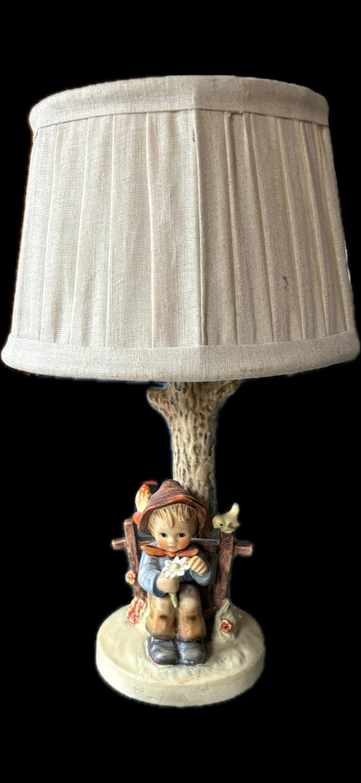 Vintage Hummel Tafellamp met Jongen en Vogel (madeliefje), Antiek en Kunst, Ophalen of Verzenden