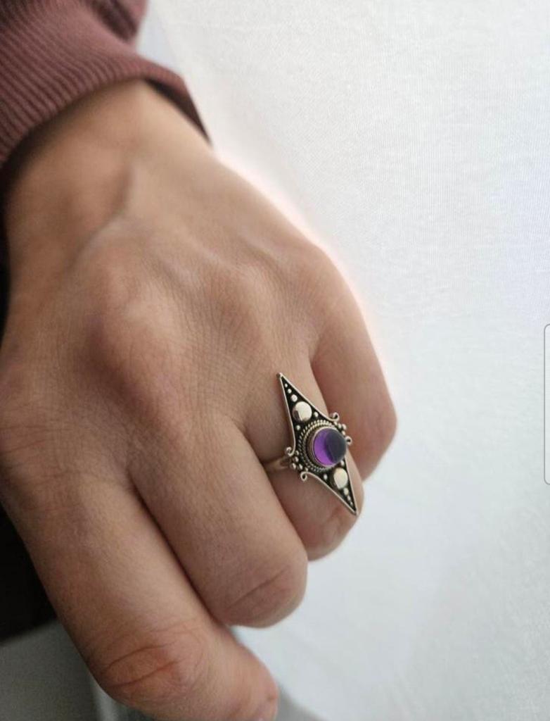Echt sterling zilveren amethyst edelsteen regal rose ring, Paars, Ophalen of Verzenden, Zo goed als nieuw, 17 tot 18