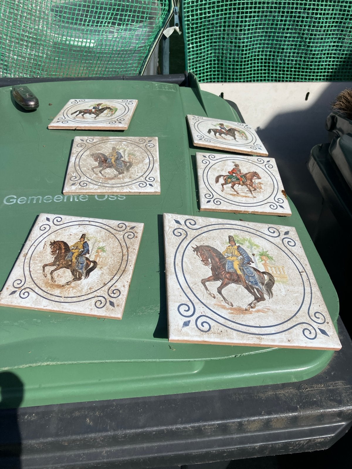 Set van 5 grote vintage tegels met ruiters, en 6 kleine, Ophalen of Verzenden