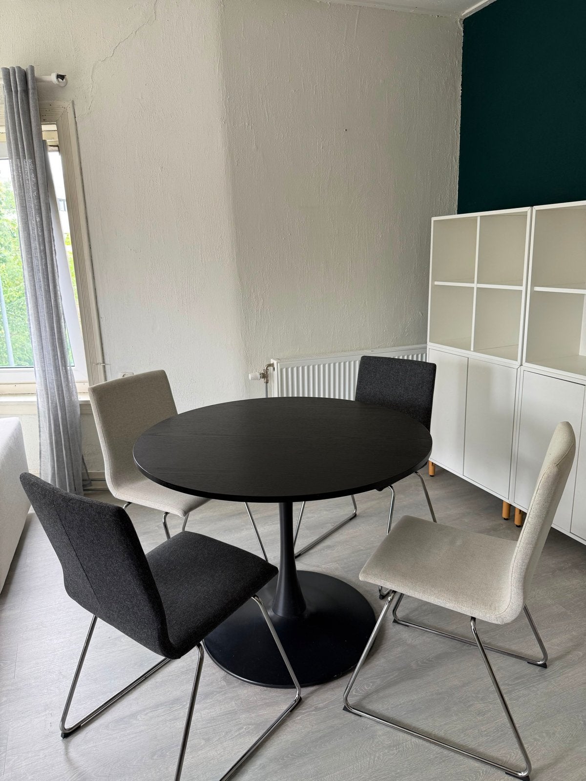 Moderne ronde eettafel met 4 stoelen, Ophalen, Gebruikt, 100 tot 150 cm, Rond