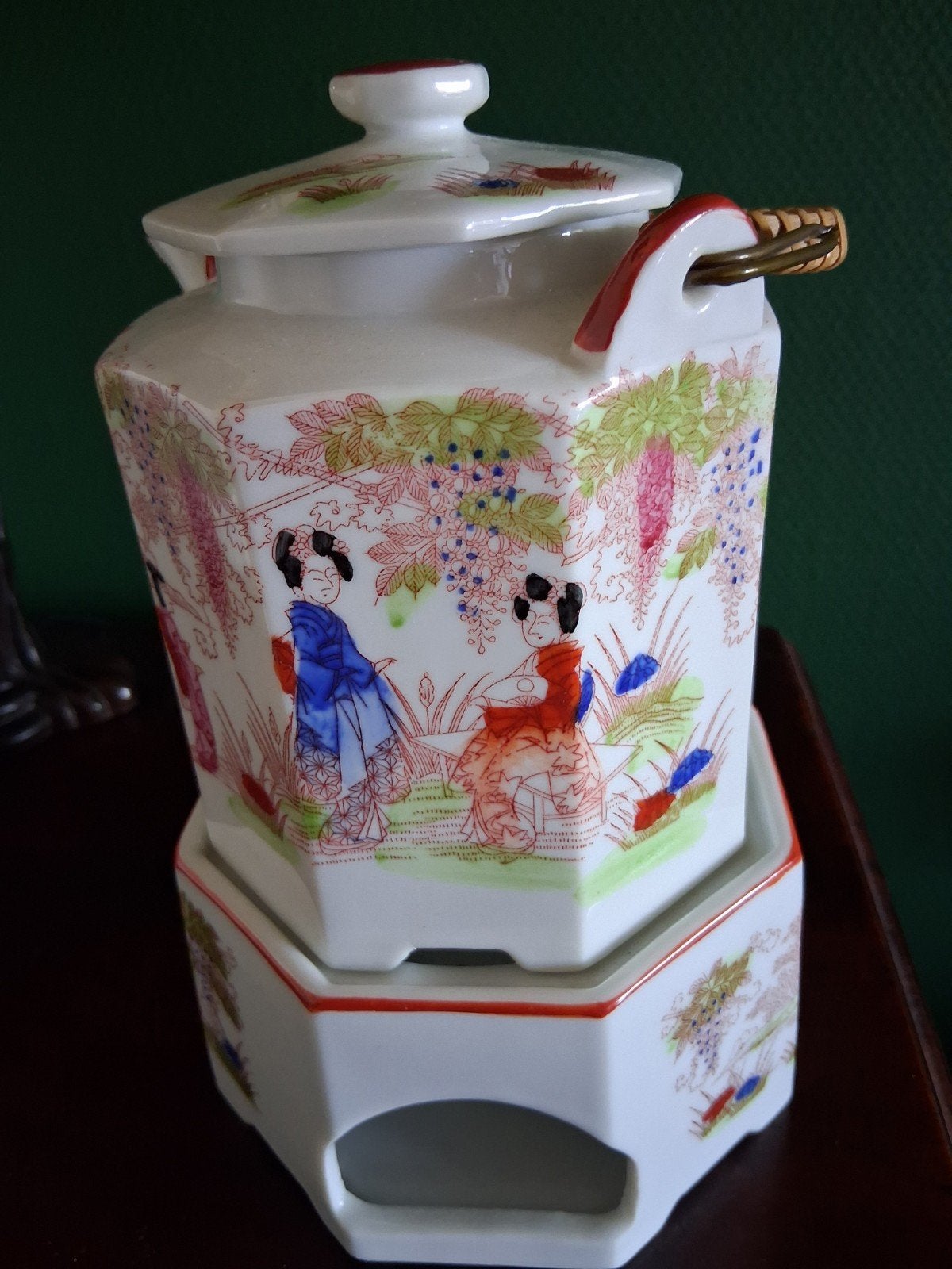 Vintage Japanse theepot met rechaud, handgeschilderd, Ophalen of Verzenden