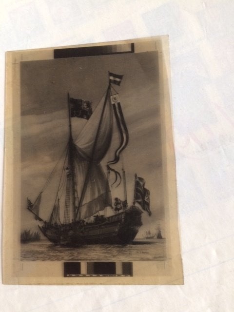 negatief van een foto/prent van een zeilschip, Ophalen of Verzenden, Zo goed als nieuw, Zeilboot, Kaart, Foto of Prent