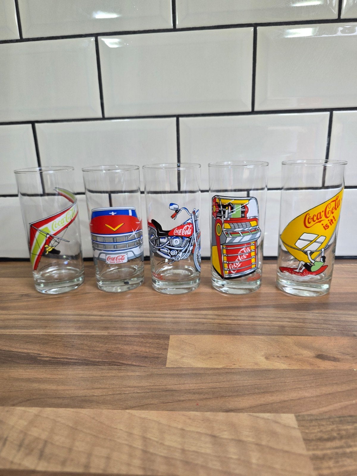 Set van 5 vintage Coca-Cola glazen uit 1989, Ophalen of Verzenden