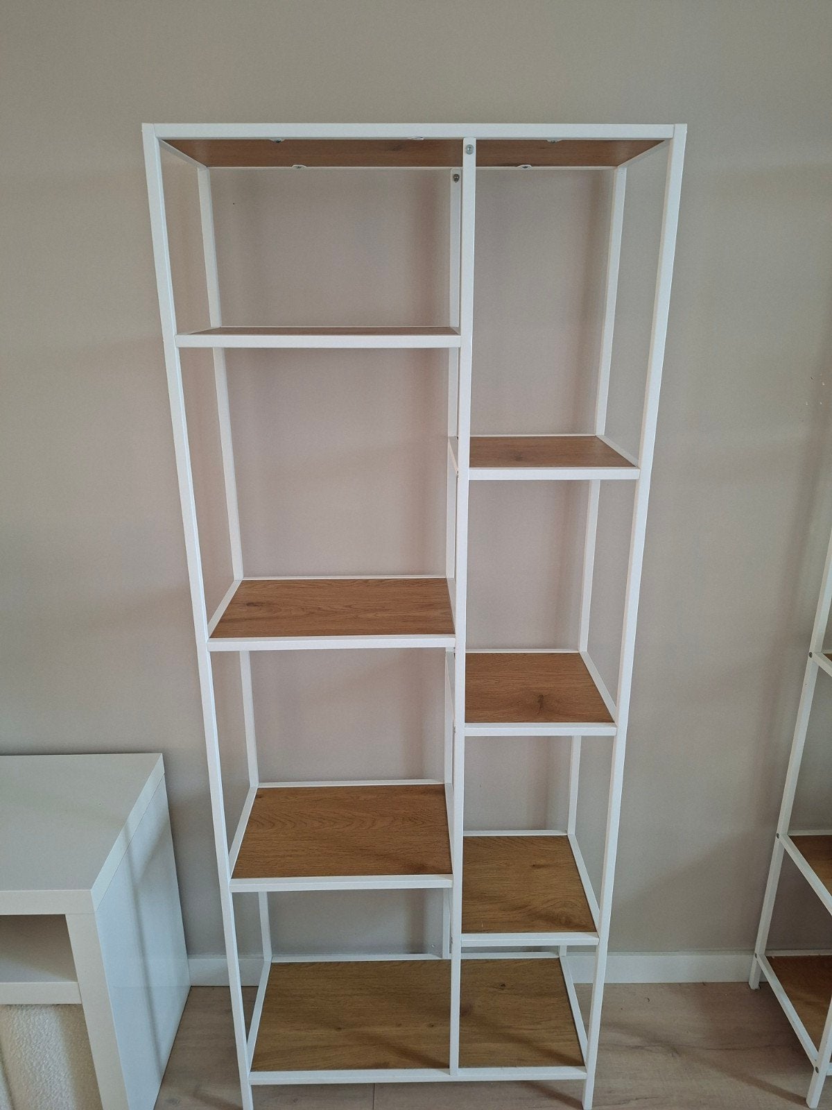Moderne open kast met witte frame en houten planken, Overige houtsoorten, Met plank(en), Modern, Industrieel, Zo goed als nieuw