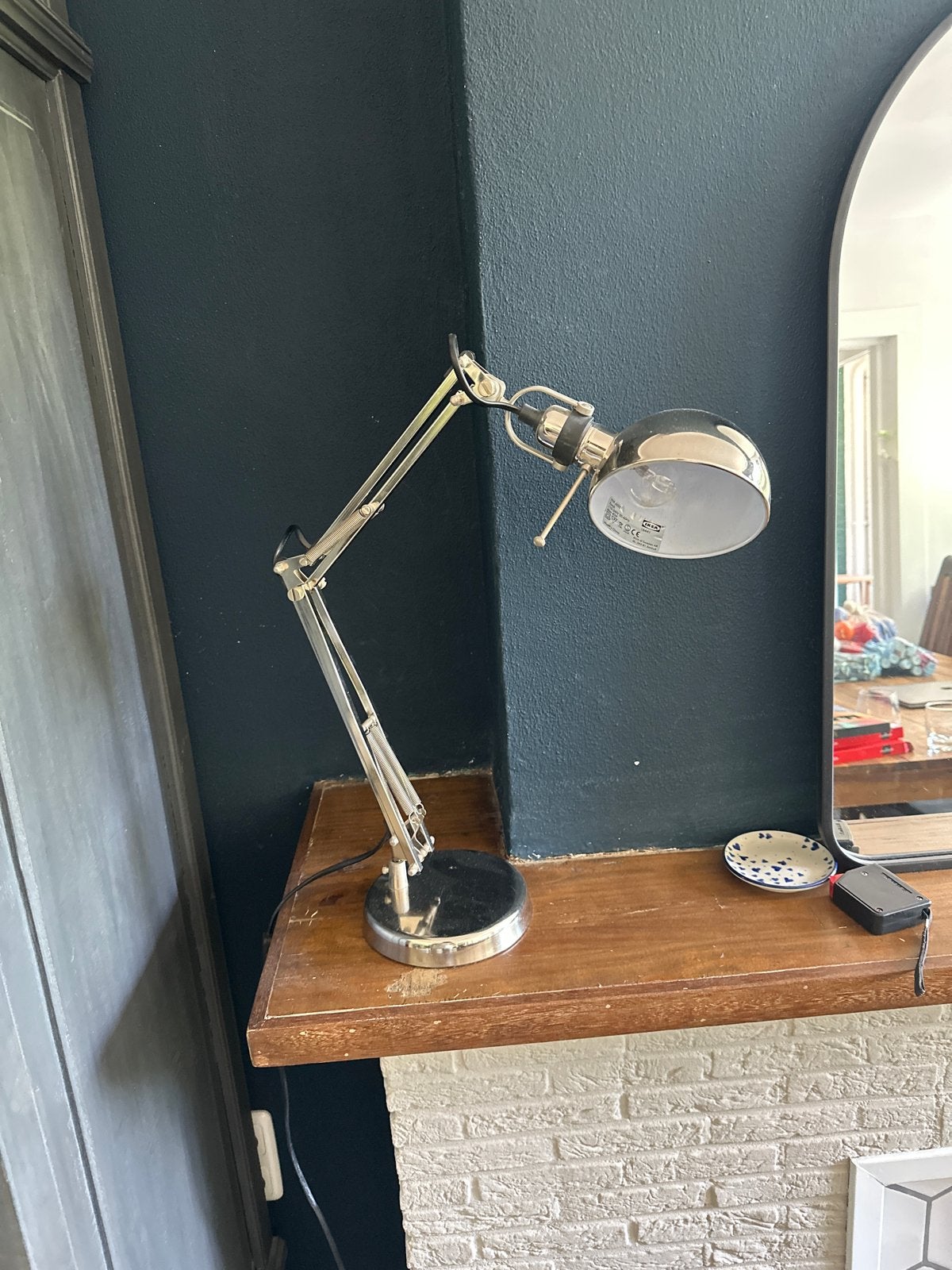 Vintage Verstelbare Bureaulamp - Chroom/Zilver, Ophalen, Bureaulamp, E27 (groot), Metaal