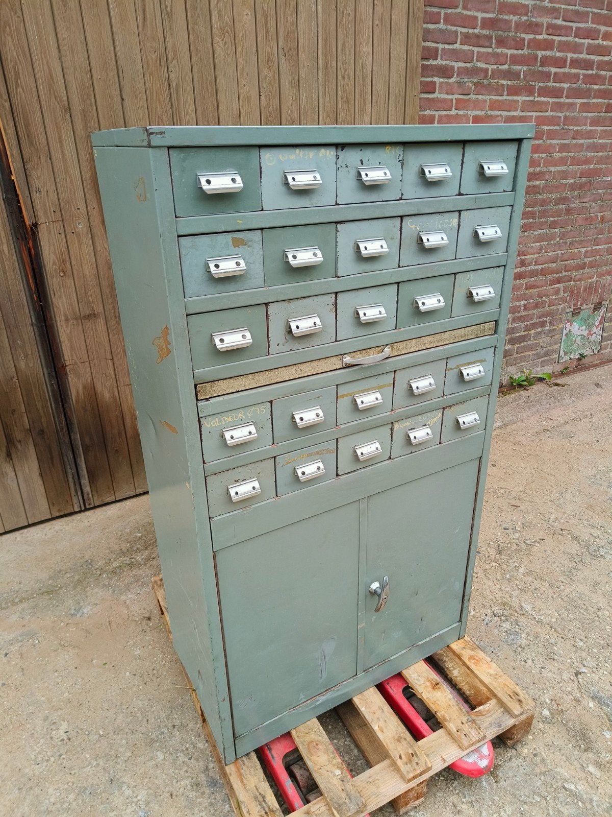 Vintage ladekast met vakjes en deuren, Huis en Inrichting, Gebruikt, ., 100 tot 150 cm, .