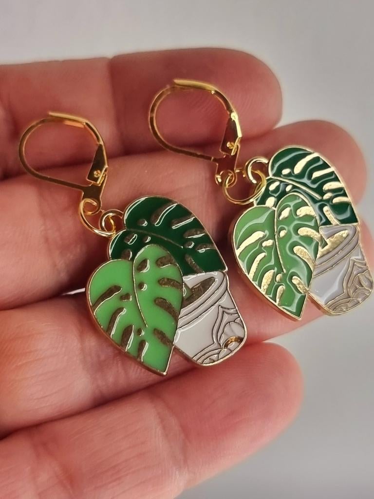 Retro jaren 90's emailled planten oorbellen, Verzamelen, Retro, Ophalen of Verzenden, Huis en Inrichting