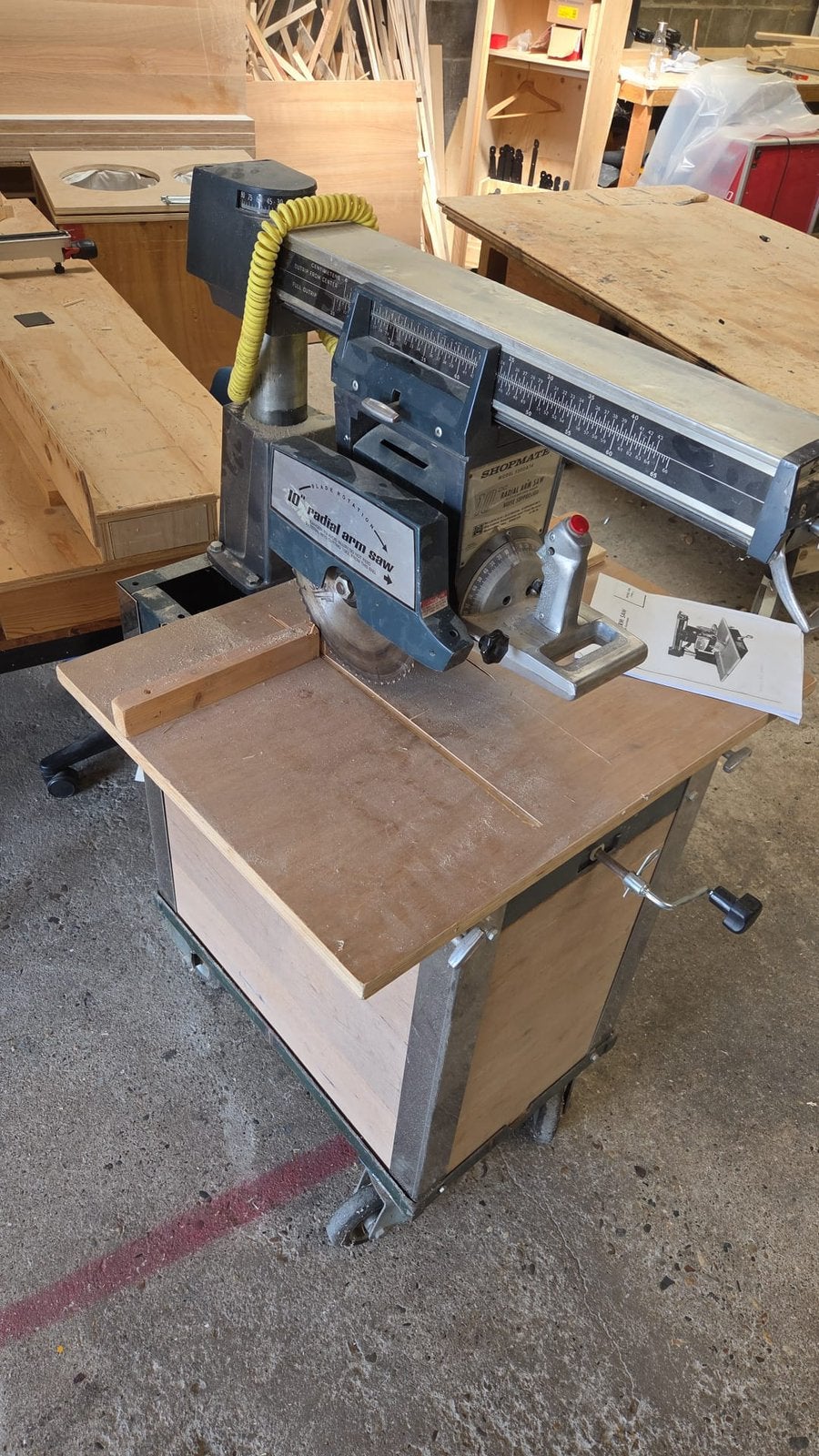 Shopmate 10” Radiaalzaag – model 5200AT4, Ophalen, 70 mm of meer, Zo goed als nieuw, Afkortzaag