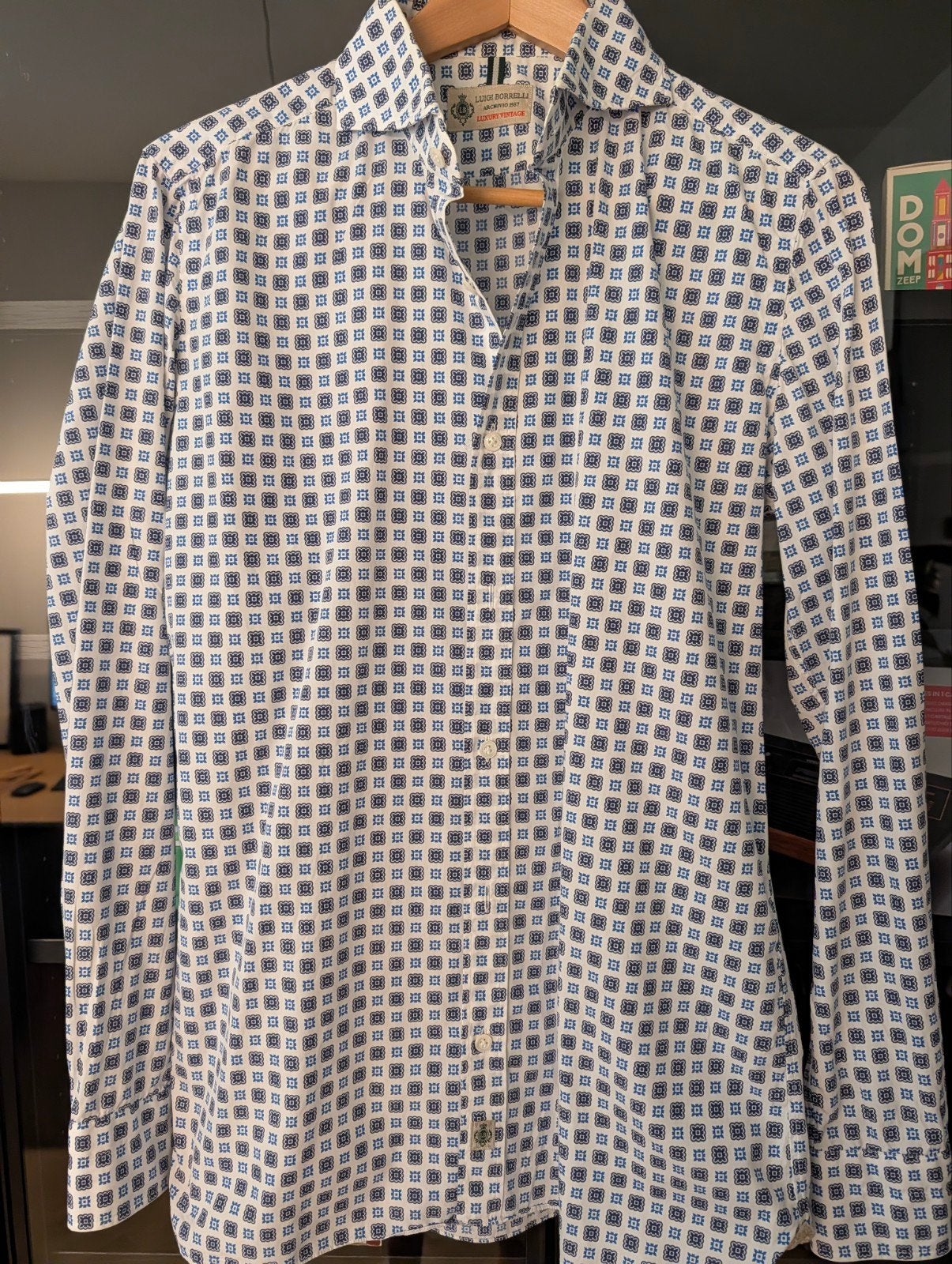 Luigi Borrelli Napoli Overhemd Blauw Wit maat 39, Blauw, Luigi Borrelli Napoli, Gedragen, Halswijdte 39/40 (M)