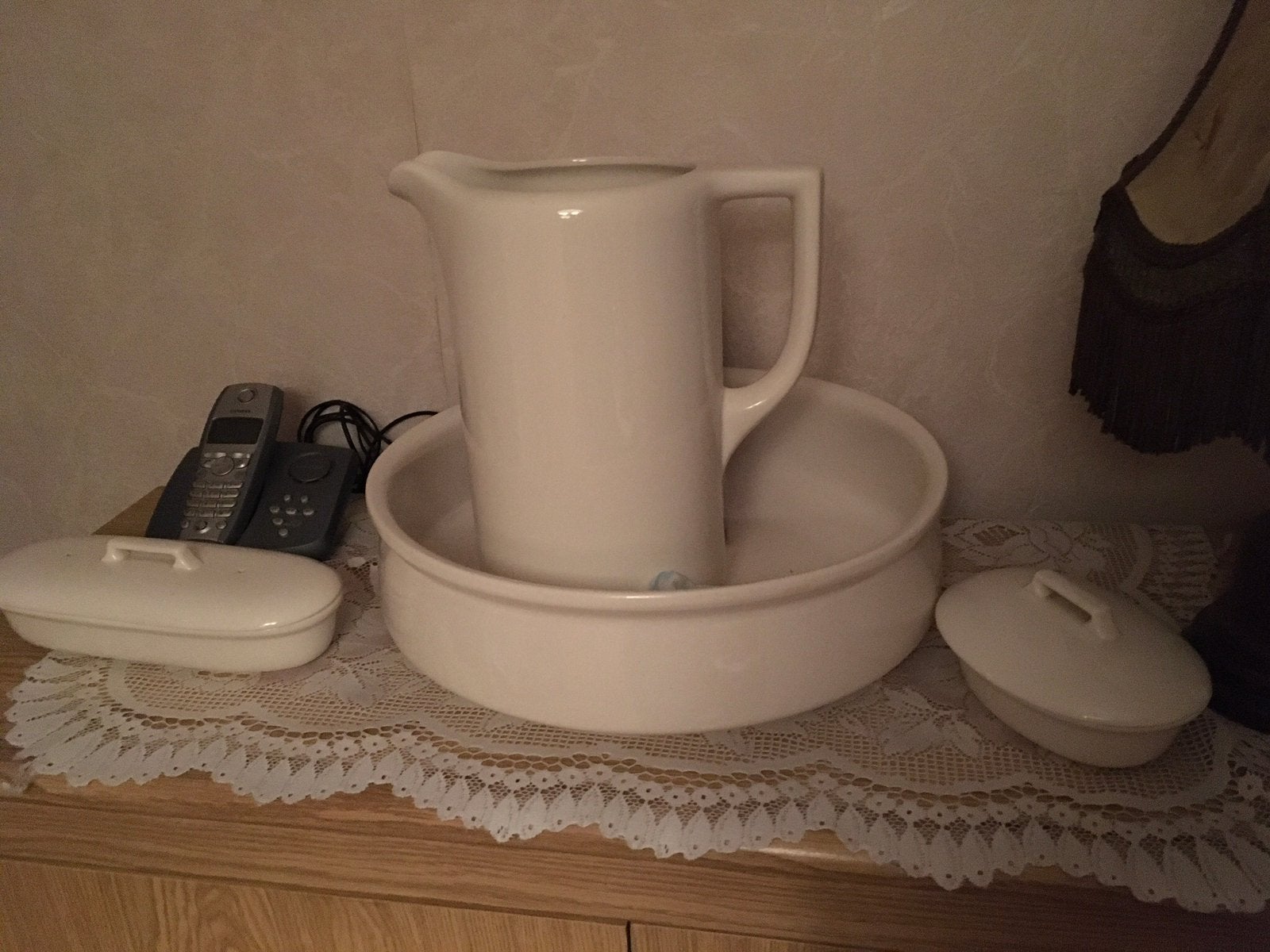 Te koop 5 delig lampedstel van keramiek Maastricht, Antiek en Kunst, Ophalen