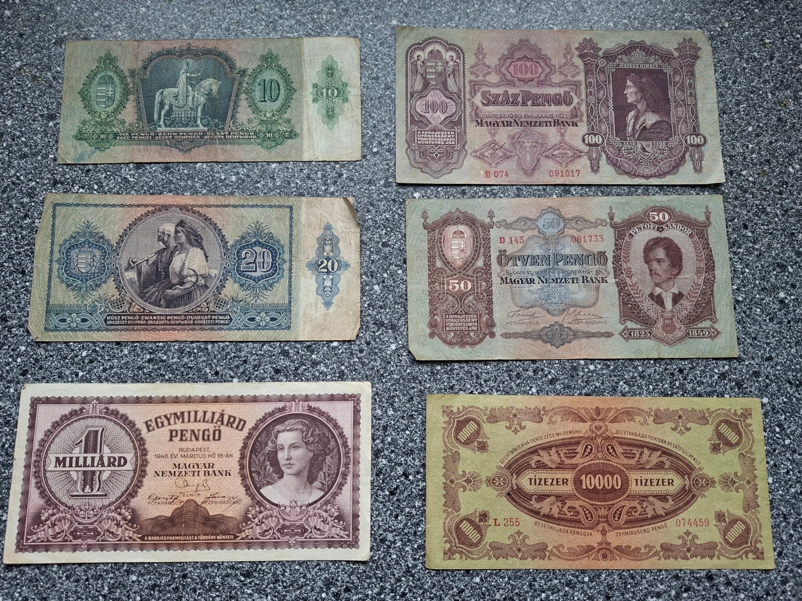 Oude Hongaarse Bankbiljetten (Pengo) 6 stuks, Ophalen of Verzenden, Hongarije