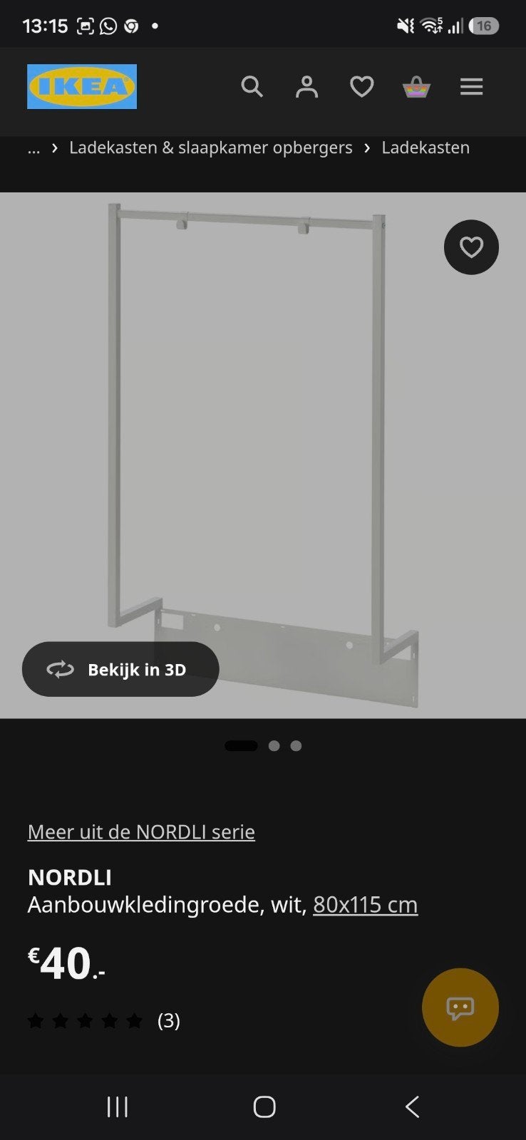 2x IKEA NORDLI Aanbouw kledingroede wit 80x115 cm, Ophalen, 100 tot 150 cm, 50 tot 100 cm, Zo goed als nieuw