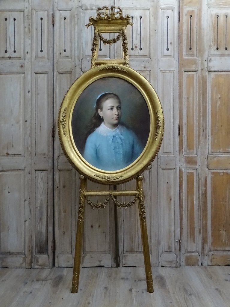 Oude pastel  in vergulde lijst, Antiek en Kunst, Ophalen