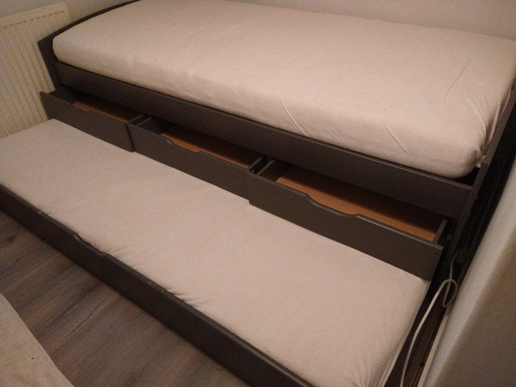Bed met onderbed en laden, Ophalen, Gebruikt, 90 cm, Eenpersoons