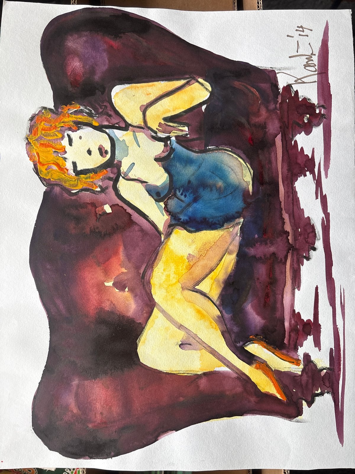 Kanbier: Vrouwenfiguur in aquarel - levendig en expressief, Ophalen of Verzenden