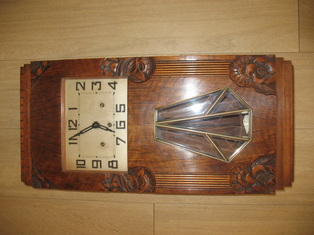 Art Deco Amsterdamse School Houten Wandklok Zolderopruiming, Antiek en Kunst, Antiek | Klokken, Ophalen