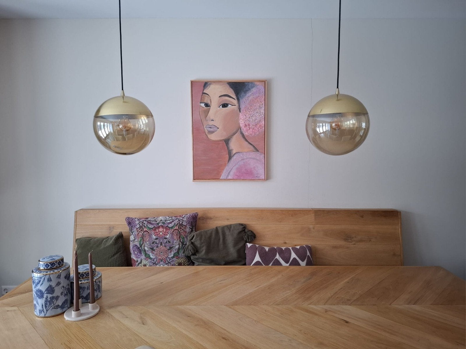 Gouden hanglampen, Huis en Inrichting, Ophalen of Verzenden, Zo goed als nieuw, Glas, E27 (groot)