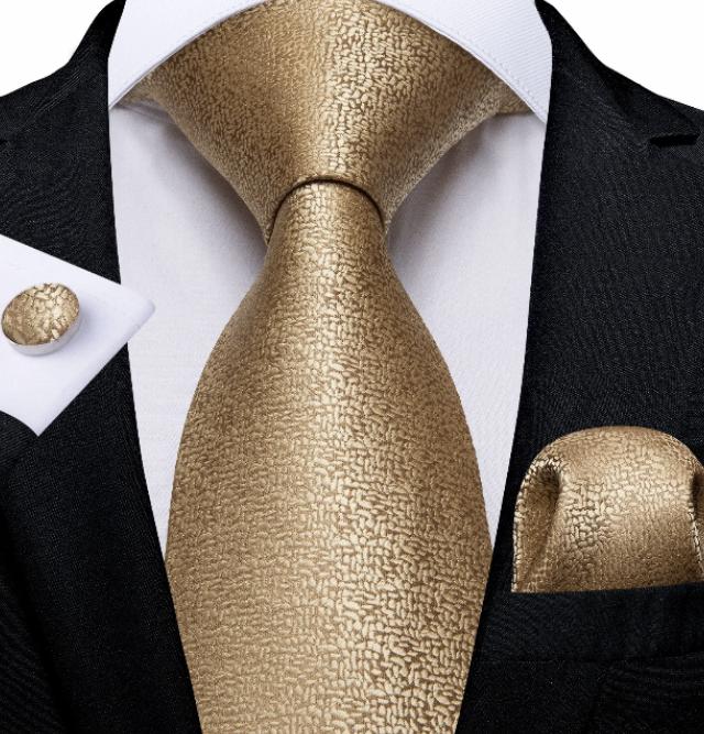 100% zijde Stropdas Pochet Manchetknopen donker Goud -NIEUW-, Ophalen of Verzenden, Nieuw, Overige kleuren, Effen