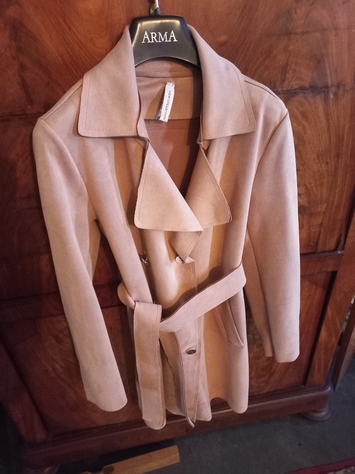 Beige suède-look trenchcoat - Pronto Moda Italië - Maat 38, Maat 38/40 (M), Beige, Zo goed als nieuw, Pronto Moda Italië