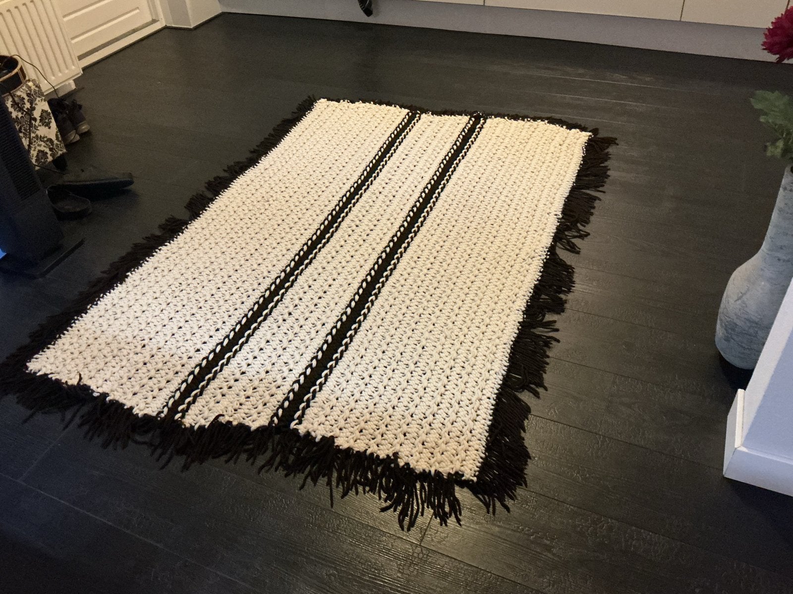 Vintage Handgemaakt Macramé Kleed - Ecru/Bruin (190x130cm), Ophalen, Gebruikt, 100 tot 150 cm, Crème