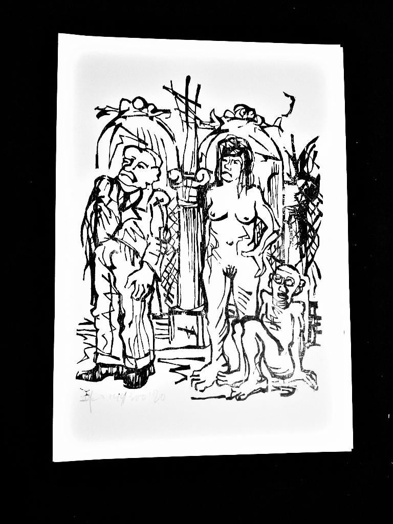 Anton (Toon) Jansen (1937–2008) – mensen, 1970, Antiek en Kunst, Kunst | Etsen en Gravures, Verzenden, Dagelijks leven, Houtsnede