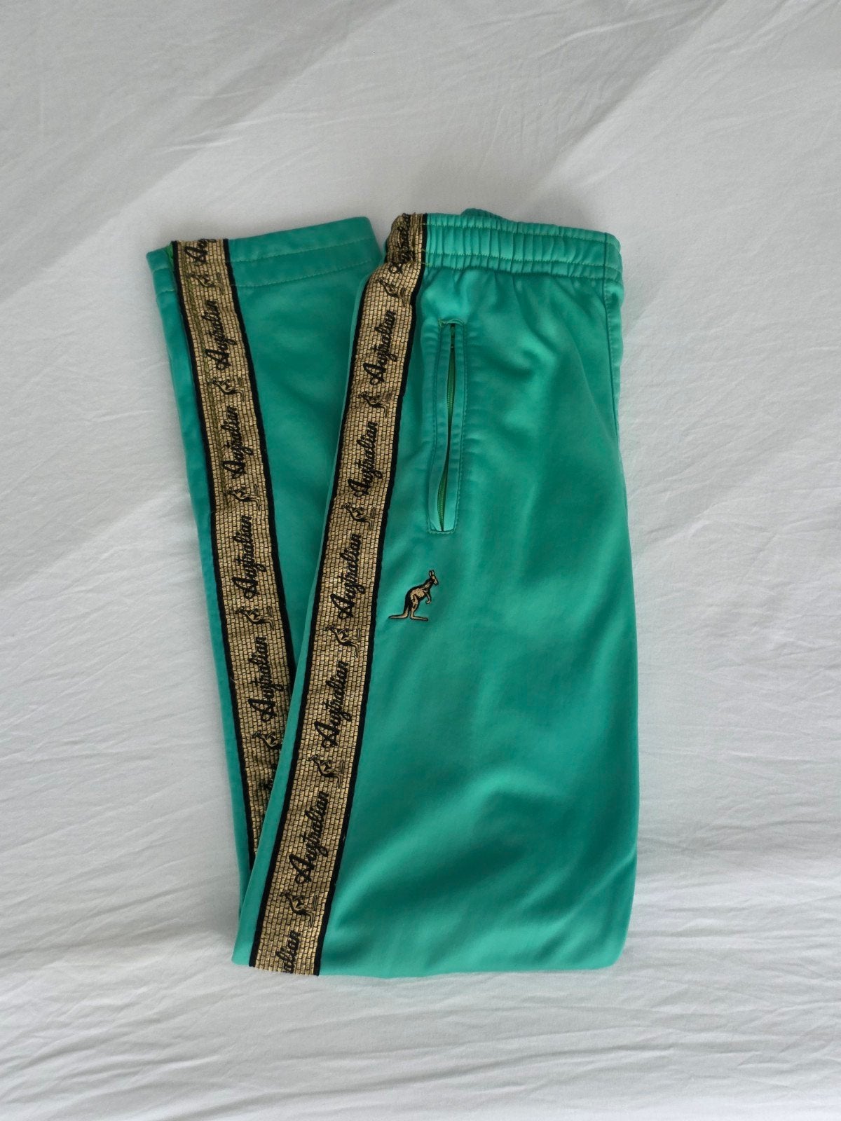 Mint / turqoise Australian Broek 3XS (40) gouden bies, Ophalen of Verzenden, Zo goed als nieuw, Australian, Maat 46 (S) of kleiner