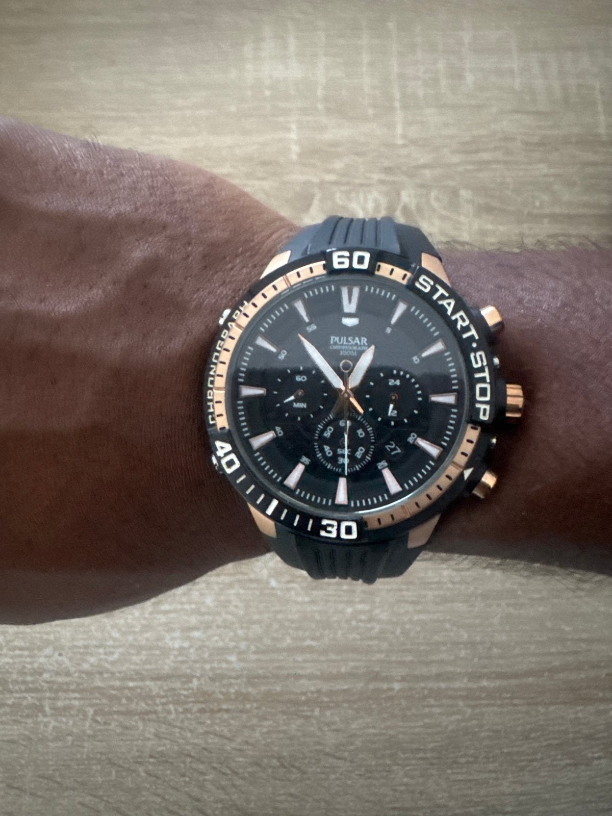 Pulsar Chronograaf Herenhorloge - Zwart met Roségoud, Overige merken, Staal, Polshorloge, Kunststof