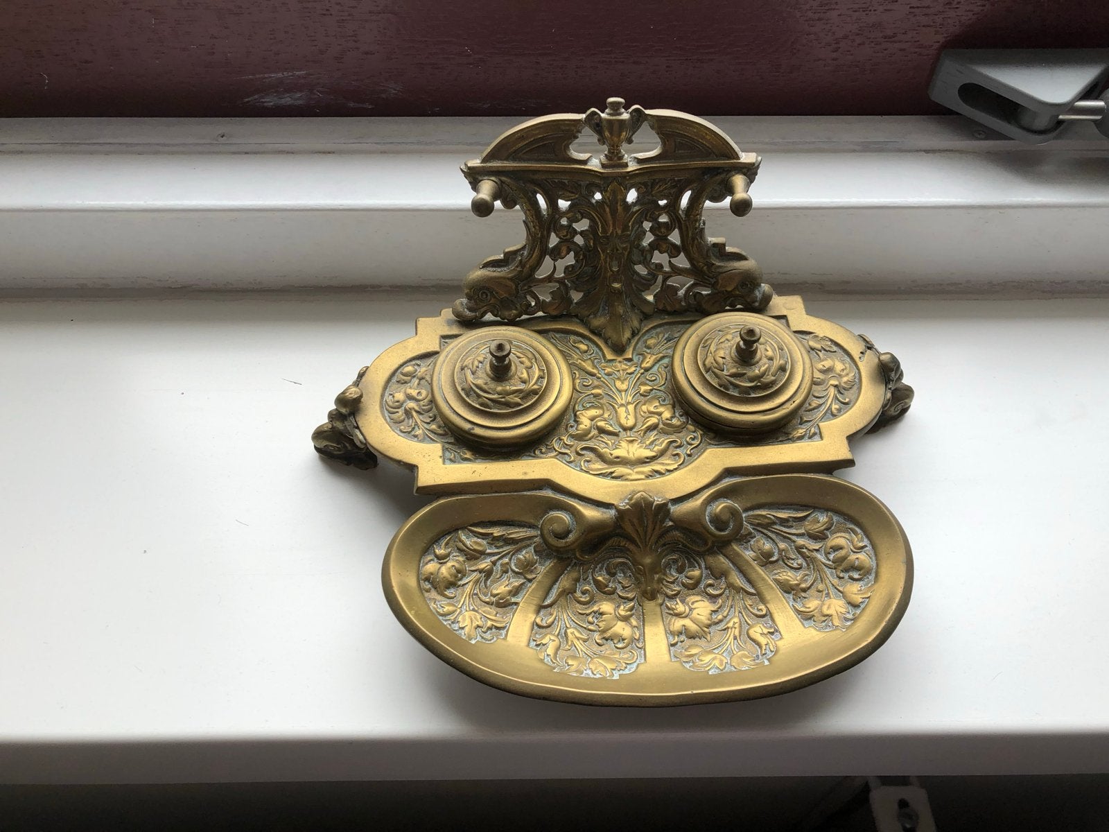 Antieke bronzen inktstel met penhouder, Antiek en Kunst, Ophalen of Verzenden