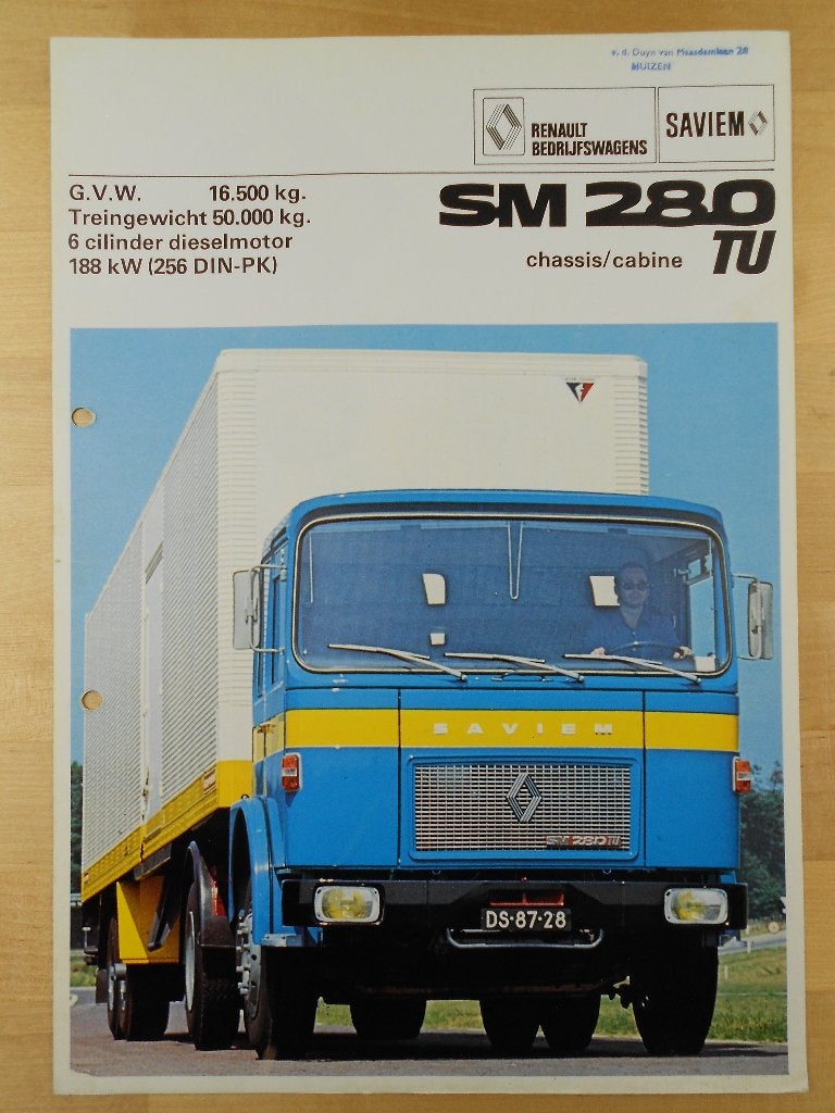 Saviem SM280 Brochure 1976 – SM 280 Renault, Saviem, Ophalen of Verzenden, Zo goed als nieuw, Renault
