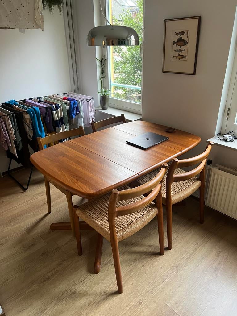 Möbelfabrik Niels Möller Massief Teak Uitschuifbare Eettafel, Ophalen, 200 cm of meer, 50 tot 100 cm, Zo goed als nieuw