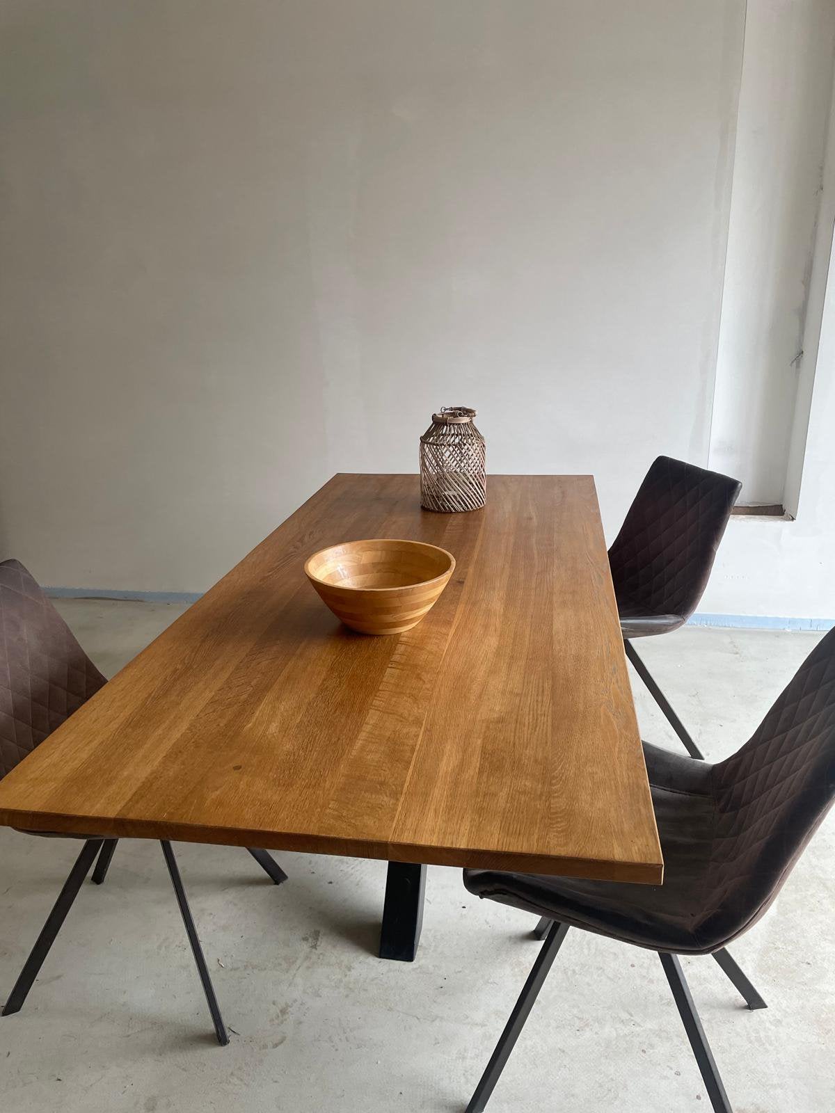 Eiken tafel met kruispoot, eettafel, Huis en Inrichting, Tafels | Eettafels, 200 cm of meer, Zo goed als nieuw, Rechthoekig, 50 tot 100 cm