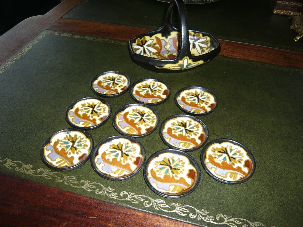 Arnhems plateel pindastel petit four bonbonniere 11 delig, Ophalen of Verzenden