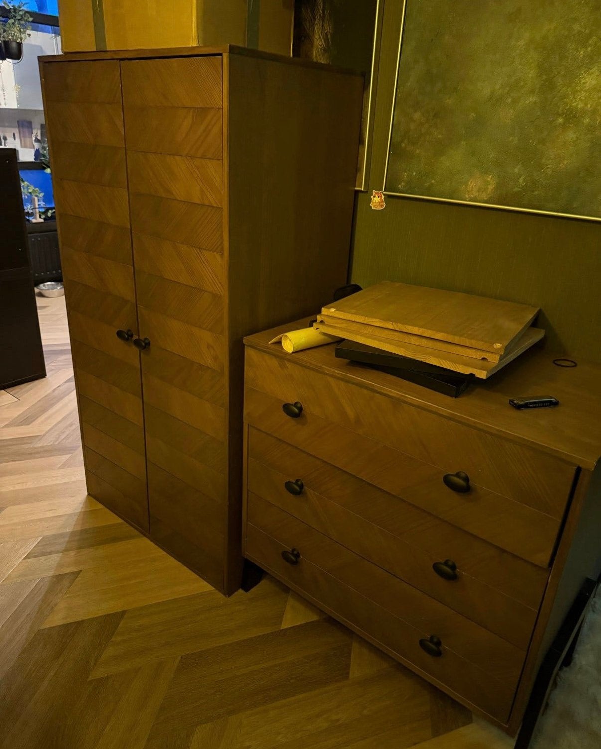 Ladekast & Kledingkast visgraat, Huis en Inrichting, Kasten | Kledingkasten, Gebruikt, 50 tot 100 cm, 150 tot 200 cm, Overige houtsoorten