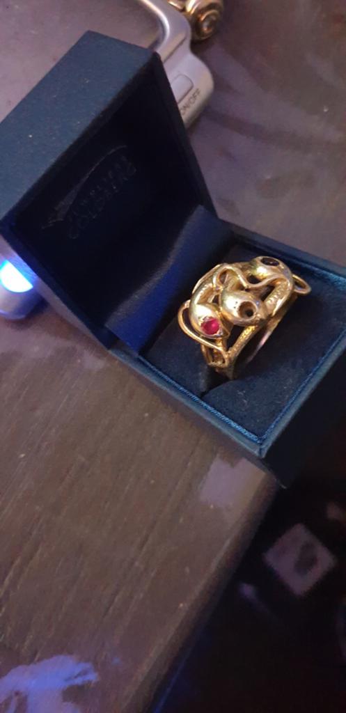 Gouden bollenkoppen slangen ring 14 karaat, Ophalen of Verzenden, Zo goed als nieuw, Dame, Goud