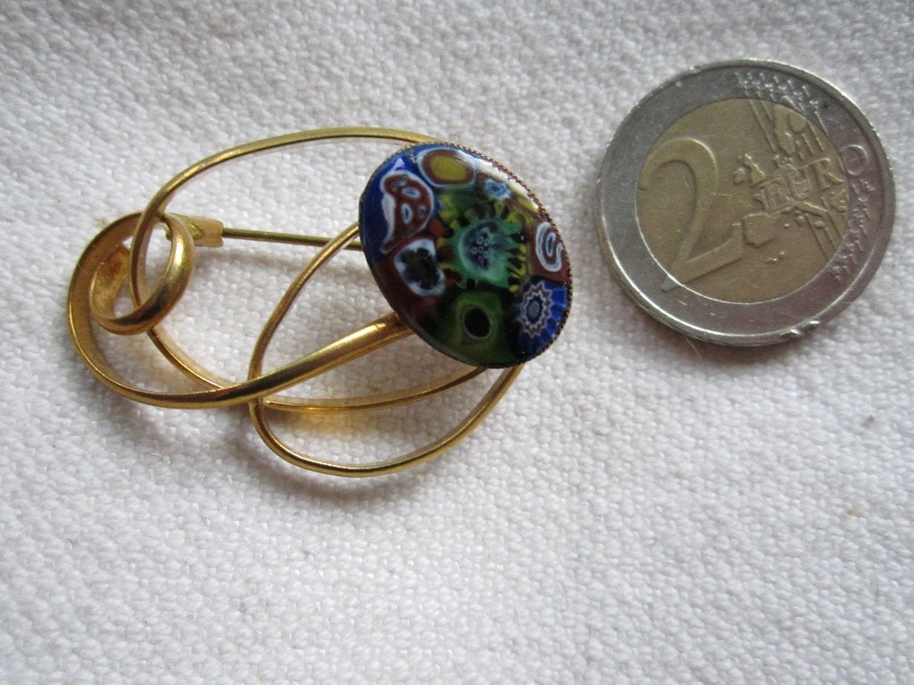 25.  Schitterende oude broche, millefiori, Ophalen, Overige materialen, Broche