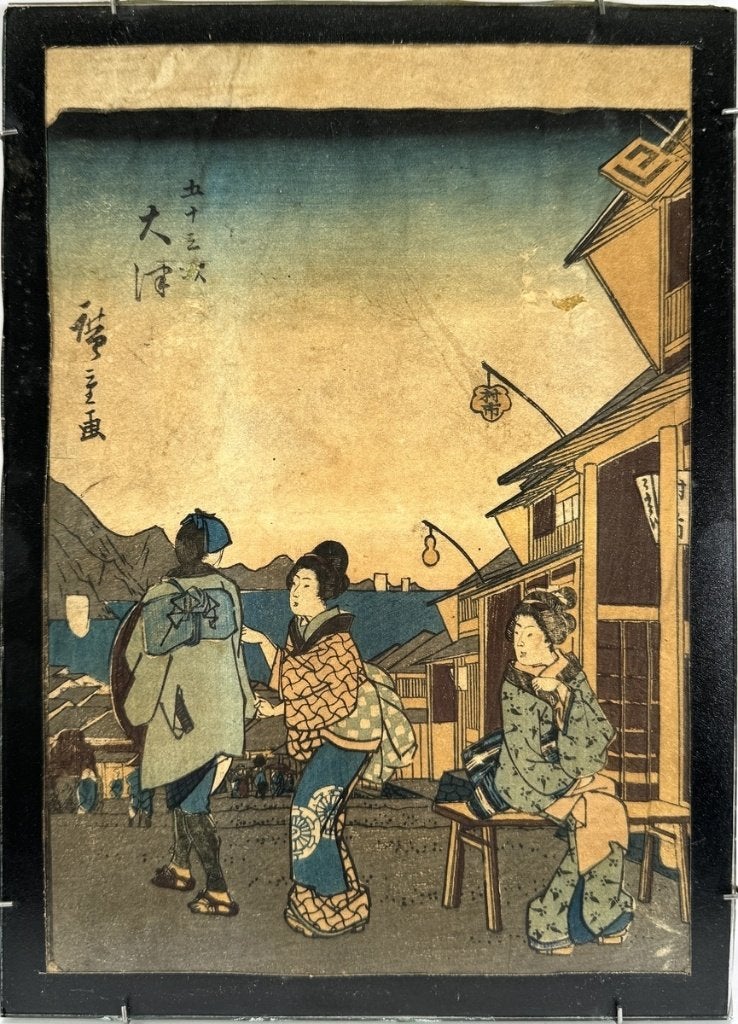 696. Houtsnede, Utagawa Hiroshige –gezicht Otsu, ca.1852, Antiek en Kunst, Ophalen, Overige onderwerpen, Houtsnede
