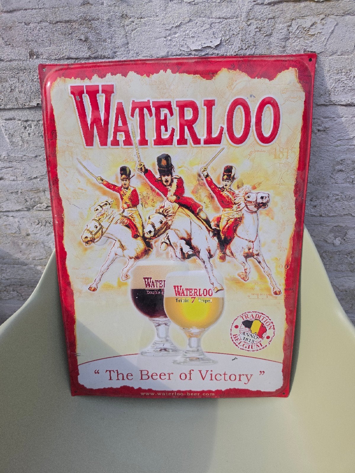 Waterloo Bier Reclamebord - The Beer of Victory, Verzamelen, Ophalen of Verzenden, Gebruikt, Reclamebord
